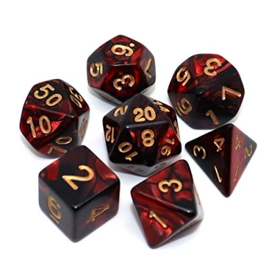 Abbildung von CREEBUY Polyedrisches Würfelset für Dungeon and Dragons, MTG, 7 Stück, Rot Schwarz