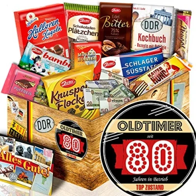 Abbildung von Oldtimer 80 Geschenke 80ten Geburtstag Ossi Schokolade