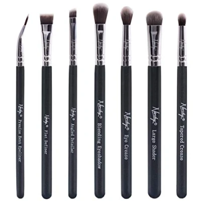 Abbildung von Nanshy Lidschatten Pinsel Set, 7 professionelle Augen Make up Pinsel, inklusive Mischen, dünner Liner, abgewinkelte Augenbraue, flache Koncelear tierversuchsfrei &amp; vegan Schwarz