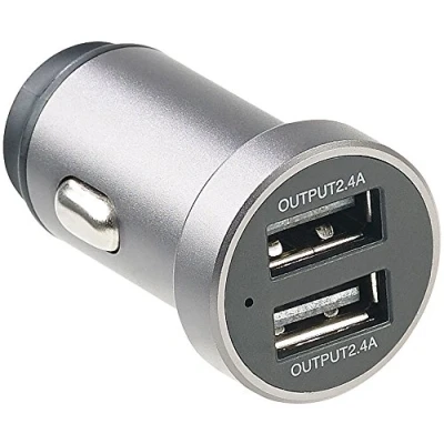 Abbildung von revolt USB 12V: Mini Kfz Ladegerät mit 2 Ports, 12 &amp; 24 V, 4,8 A, Watt, Metall (12 Volt Adapter, Adapter Auto, Zigarettenanzünder Doppelstecker)