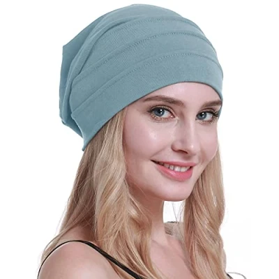 Abbildung von osvyo Baumwolle Chemo Hüte Soft Caps Krebs Kopfbedeckungen für Frauen Haarausfall versiegelt Verpackung HELL BLAU GRAU
