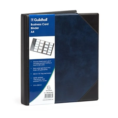 Abbildung von Goldline De Luxe Visitenkarten Ringbuch A4, A Z Index PVC, 180 Einschubfächer, blau und schwarz, Ref DBCB9BLU