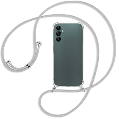 Abbildung von mtb more energy® Handykette kompatibel mit Samsung Galaxy A14 5G Silber Grau Smartphone Hülle zum Umhängen Anti Shock Full TPU Case
