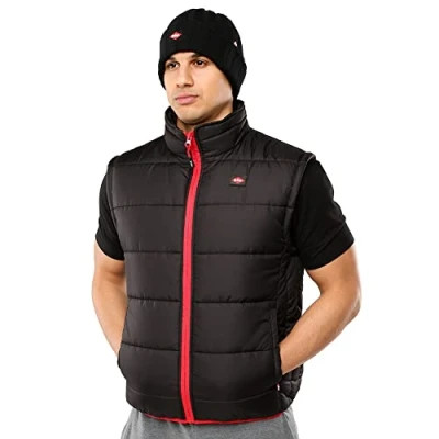 Abbildung von Lee Cooper Arbeitskleidung Herren Arbeitssicherheit Leichte Padded Vest Gilet Warmer mit Kontrastnähten, Schwarz, L