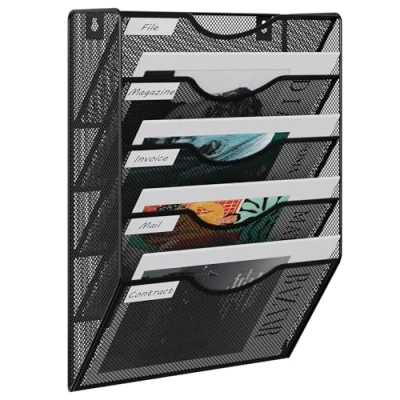 Abbildung von EasyPAG 5 Fächer Metall A4 Zeitschriftenhalter Wand Zeitschriften Wandhalter Aktenablage Dokumentenhalter Hängend Magazin Organizer Flyerhalter Prospektspender,Schwarz