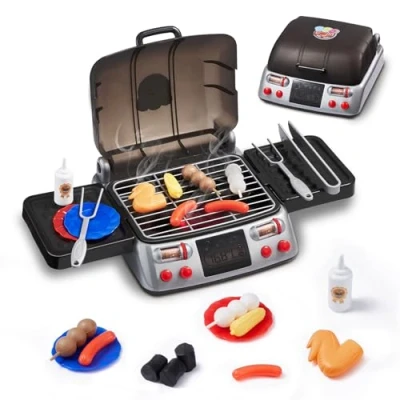 Abbildung von VEVOR Grill Spielzeugset für Kinder mit Rauchgeräuschen &amp; Licht, Spielzeug Lebensmittel Küchenzubehör, interaktives Camping Koch Grillspielset im Alter von 3 bis 8 Jahren