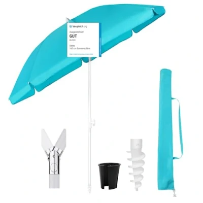 Abbildung von Sekey Sonnenschirm Ø180 cm Balkonschirm Terrassenschirm mit Schutzhülle und Bodenhülse, LxB: 180,00x180,00 cm, UV Schutz 50+, höhenverstellbar, beidseitig um 30 knickbar