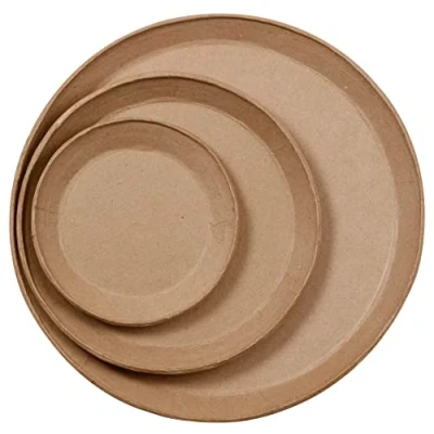 Abbildung von Décopatch HD083C Set mit 3 Wandteller zum Aufhängen, aus Pappmaché, Kartonbraun, einfach Verzieren, 1