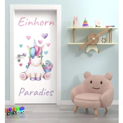 Abbildung von MyMaxxi Tür bekleben mit Türtapete Selbstklebend 90x200 Prinzessin Einhorn verschönern Türfolie Türaufkleber XXL Türbilder Türposter Mädchen und Junge