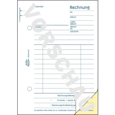 Abbildung von AVERY Zweckform 20 x Formularbuch Rechnung A6 hoch selbstdurchschreibend VE=2x40 Blatt