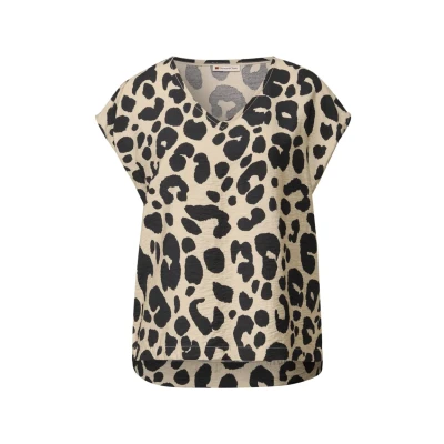 Abbildung von Street One Vneck MIT Leoprint Bluse, Damen, Größe: 34, Beige