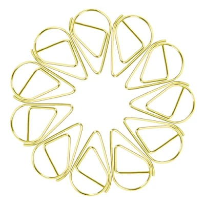 Abbildung von Büroklammer 50pcs Durable Briefklammern, Wassertropfen Form Papierklammern,Kleine Büroklammern Herz Metall für Foto Papier Buch Memo Karte Poster und Briefkopf Einladungen 1.6x2.5cm (Gold)