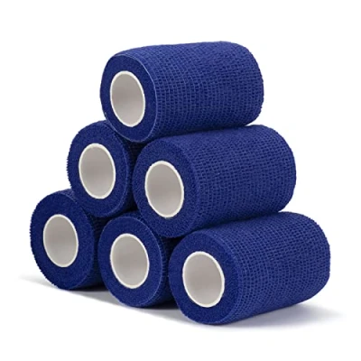 Abbildung von Haftbandage Verband Selbstklebender 7,5cm x 4,5m, 6 Rollen Fixierbinde Selbsthaftend Kohäsive Bandage für Erste Hilfe Dog Tierarztwickelband Sport Elastische Binde Handgelenk, Füße (Blau)