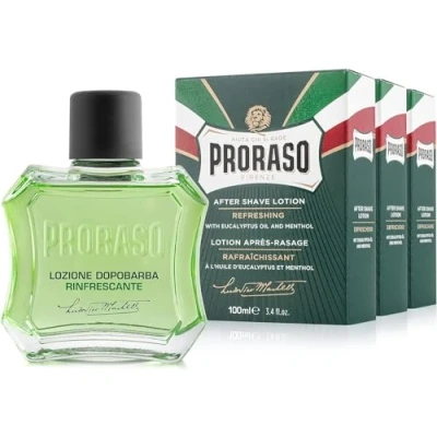 Abbildung von Proraso After Shave Lotion Refresh, 3 x 100 ml, Aftershave für Männer mit Eukalyptusöl &amp; Menthol, hilft der Haut, sich nach Rasur zu regenerieren, Made in Italy