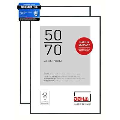 Abbildung von DEHA Design Bilderrahmen, 50 x 70 cm (2er Set), Aluminium, Schwarz matt, Posterrahmen zum Aufhängen im Hoch &amp; Querformat, bruchsicheres Kunstglas, Tribeca