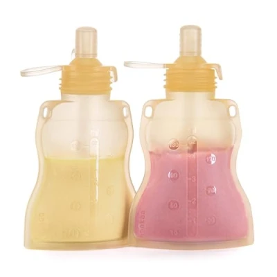 Abbildung von Haakaa Silikon Quetschbeutel Wiederverwendbarer Squeeze Baby Speisenbeutel, Nachfüllbarer Weicher Lebensmittelbeutel für Püree. 4 Unzen, 2 Packung.