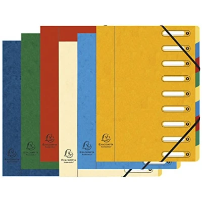 Abbildung von Exacompta 5309E Premium Ordnungsmappe Harmonika. Aus extra starkem Colorspan Karton DIN A4 9 Fächer und 2 Gummizüge mit Indexfenster dehnbarem Rücken Register Mappe 1 Stück Zufallsfarbe