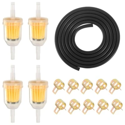 Abbildung von Benzinschlauch Kit, Motorrad Gas Kraftstofffilter inkl 4 6mm Benzinfilter 2m 10 Schlauchschellen, Benzin Inline Kit für Auto