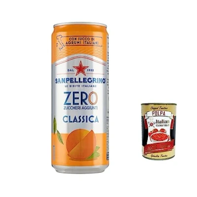 Abbildung von 24x San Pellegrino Aranciata Zero dosen ohne Zucker 33cl Limonade orange + Italian Gourmet polpa 400g