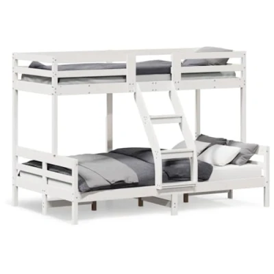 Abbildung von vidaXL Etagenbett, Hochbett mit Leitplanken, Stockbett für Schlafzimmer, Bett Holzbett Einzelbett, Weiß 80x200/120x200cm Massivholz Kiefer