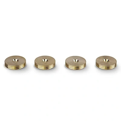 Abbildung von PrecisionGeek Lautsprecher Vibrationsdämpfer Pads, 20mm Durchmesser, Messing, schlanke Form mit dekorativen Rillen an der Seite für HiFi Ständer 4