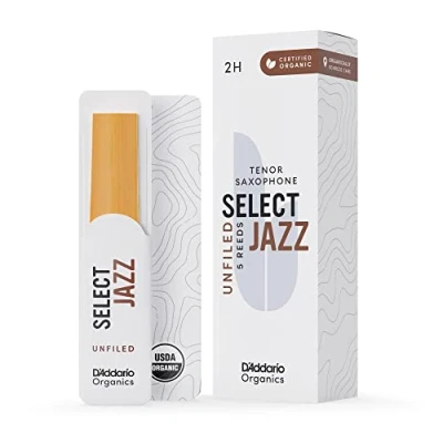 Abbildung von D&#039;Addario Organisch Select Jazz Unfiled Tenor Saxophon Stimmzungen Saxophonrohre Das erste und einzige Bio Schilfrohr 2 Hart, 5 Packung