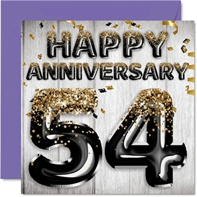 Abbildung von Tolle Karte zum 54. Jahrestag für Ehemann Freund Ehefrau Freundin Schwarz Gold Glitzer Luftballons Happy 54 Anniversary Cards from Family 145 mm x Grußkarten fünfzig Jubiläen