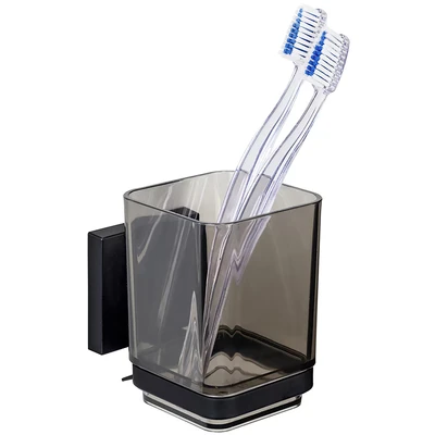 Abbildung von WENKO Zahnputzbecher &quot;Vacuum Loc Modell Quadro&quot;, mit Wandhalterung ohne Bohren, Edelstahl und Kunststoff