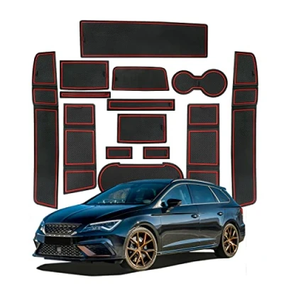 Abbildung von SHAOHAO für seat Leon Cupra 5f MK3 FR ST 5D 2017 2018 2019 2020 Gummimatten, Mittelkonsole Antirutschmatten, Getränkehaltermatt, Türschlitzmatte Aufbewahrungsbox zubehör（Rot）