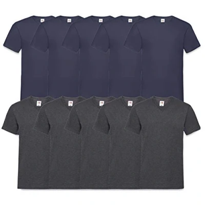 Abbildung von Fruit of the Loom 10 T Shirts V Neck M L XL XXL 3XL 4XL 5XL Ausschnitt Diverse Farben HL Kauf (M, 5Navy5DarkHeather)