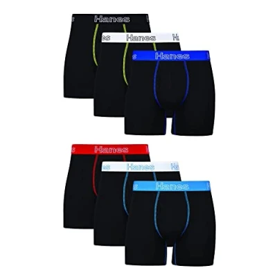 Abbildung von Hanes Herren Boxershorts, Stretch, ohne Etikett, 6er Pack, Schwarz Retroshorts, XXL
