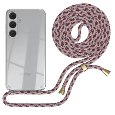 Abbildung von EAZY CASE Handykette kompatibel mit Galaxy S25 Plus Handyhülle Umhängeband, Handykordel Schutzhülle, Silikonhülle, Hülle Band, Stylische Kette für Smartphone, Rot Camouflage