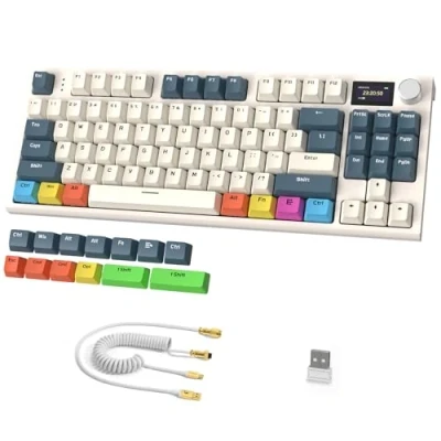 Abbildung von RK86Pro Mechanische Tastatur, 2,4G Wireless/BT5.0/USB C Wired Gaming 75% TKL 87 Tasten mit 1.2&quot; TFT HD Farbdisplay und CNC Knopf, RGB Backlit TTC Hot Swap Linearschalter PBT Keycap Grün