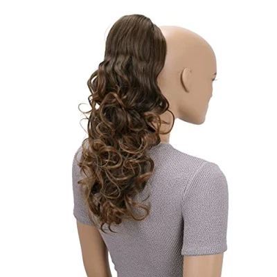 Abbildung von CAISHA 45cm Lang Haarteil Zopf Pferdeschwanz Haarverlängerung Mit Kordelverschluss Voluminös Gelockt Braun Mix PH12