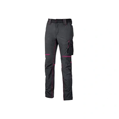 Abbildung von Power WORLD Moderne Hose mit schmaler Passform, mehreren Vorder und Seitentaschen, bequeme dehnbare Hose, Knopf vorne, atmungsaktives Material (GREY FUCSIA_M)