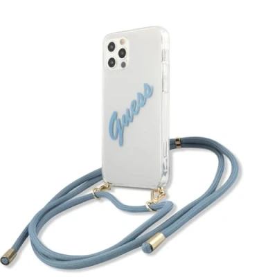 Abbildung von Guess GUHCP12LCRTVSBL Hülle für iPhone 12 Pro Max 6,7&quot; blau Script Vintage