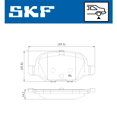Abbildung von SKF VKBP 90414 Bremsbelagsatz nicht für Verschleißwarnanzeiger vorbereitet FIAT: 500 Schrägheck, C Cabrio