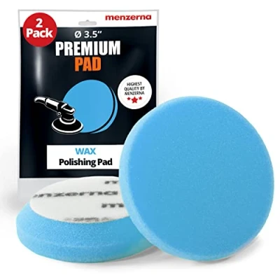 Abbildung von menzerna Premium Polierpads zum Wachsen, Versiegeln und Schutz I Körperreparatur mit Sicherheitskante Klettbefestigung, waschbar langlebig, 8,9 cm, 2 Stück