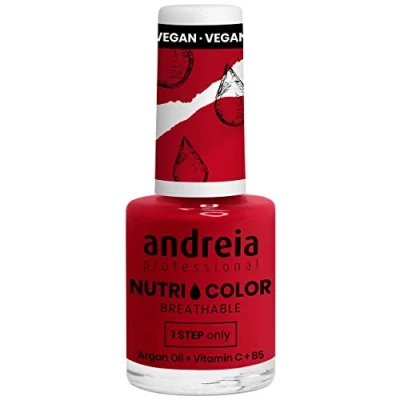 Abbildung von Andreia Professional NutriColor Atmungsaktiver Nagellack Veganer und Tierversuchsfreier Nagelkunst mit langanhaltendem Glanz Finish Farbe NC38 Tiefrot 10.5ml