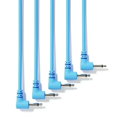 Abbildung von ExcelValley 5 Pack Rechtwinkliger Mono Modular Patchkabel 3,5mm 1/8&quot; Eurorack Synthesizer [Blau 60 cm 23,62&quot;]