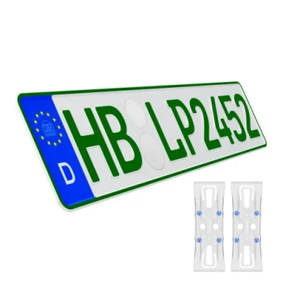 Abbildung von L &amp; P Car Design KFZ Kennzeichen Auto Nummernschild inkl. rahmenlose Kennzeichenhalter transparent DIN Autokennzeichen 520mm x 110mm Fahrradträger Anhänger LKW Autoschild (05 Grün steuerbefreit)