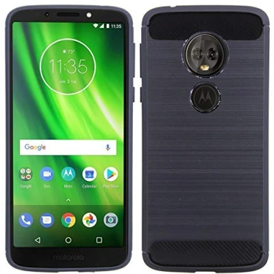 Abbildung von Silikon Hülle kompatibel mit Motorola Moto G6 Play Tasche Case Zubehör Gummi Bumper Schale Schutzhülle in Carbon Schwarz @cofi1453®