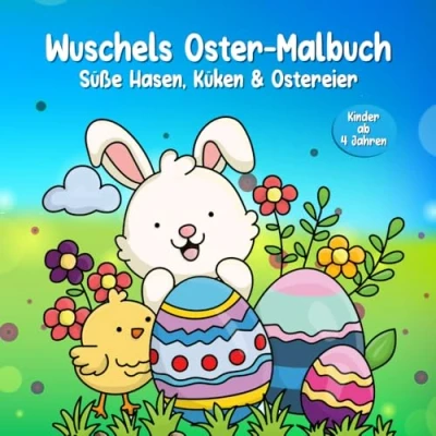 Abbildung von Wuschels Oster Malbuch Süße Hasen Küken &amp; Ostereier Kinder ab 4 Jahren: &quot;Ausmalspaß für die ganze Familie zu Ostern&quot;