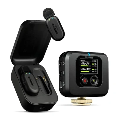 Abbildung von Shure MoveMic TWO Set Profi Funk Ansteckmikros mit Empfänger für Kamera, iPhone, Android, Mac &amp; PC, 2 Bluetooth Mini Mics, 24h Ladezeit, IPX4, Kompakte tragbare (MV KIT Z6)