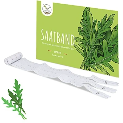 Abbildung von 5m Saatband Rucola Samen (Eruca sativa) Aromatisch, nussige Salatrauke ideal für die Anzucht im Garten, Balkonkasten &amp; Gemüsebeet