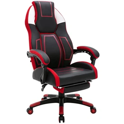 Abbildung von CLP Bürostuhl Clovis Kunstleder I Höhenverstellbarer Schreibtischstuhl mit Kopfstütze Gaming Stuhl Fußstütze, Farbe:schwarz/rot
