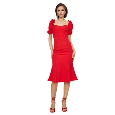 Abbildung von TRENDYOL Damen Install Detailed Dress. Dress, Rot, 34 EU
