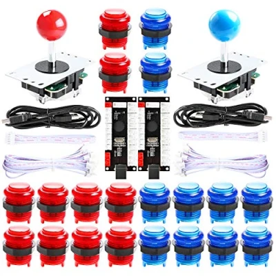 Abbildung von Qenker 2 Player LED Arcade DIY Kit für USB MAME PC Game &amp; Raspberry Pi Retro Controller inkl. 2X Joystick, 20X Tasten, Zero Delay Encoder (Blau Rot)