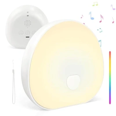 Abbildung von White noise machine baby mit Nachtlicht, weißes rauschen baby, 20 Beruhigende Klänge, USB Aufladbar Einschlafhilfe Babys, Bluetooth Lautsprecher, Einstellbare Lautstärke