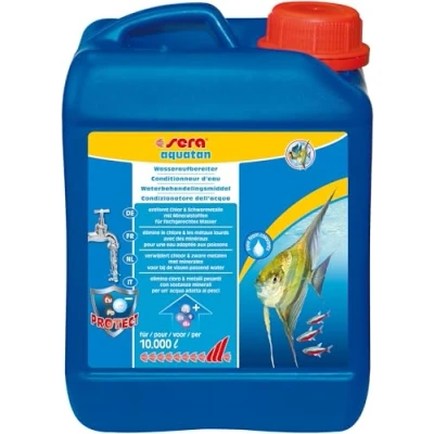 Abbildung von sera aquatan 2,5l Wasseraufbereiter Aquarium entfernt sofort Chlor &amp; Schwermetalle Mit Mineralstoffen Für fischgerechtes Wasser pH Neutrale Hautschutzkolloide 10.000 Liter Aquarienwasser